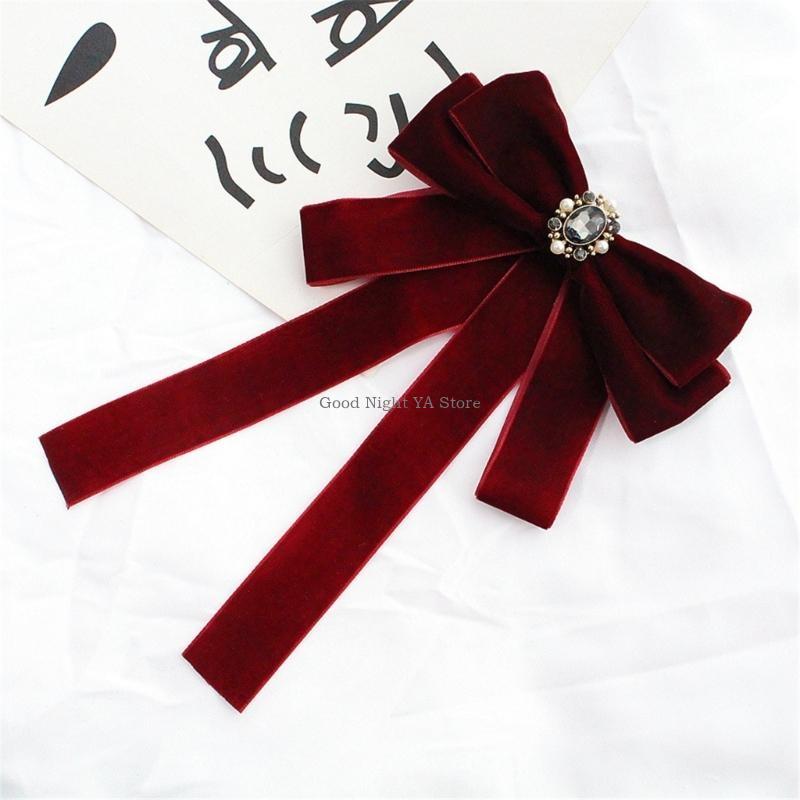 Bow Tie Pre Tied - 여성용 진주 벨벳 클립을위한 세련된 프리