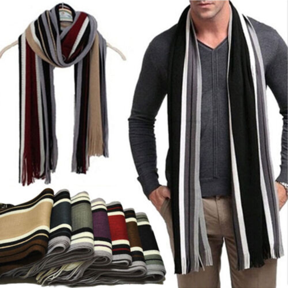 캐시미어 남성 스트라이프 스카프 패션 두꺼운 술 스톨  - Muffler Men Wool 리뷰 및 가격