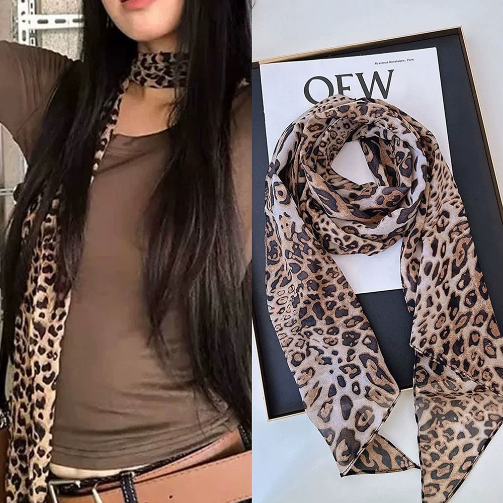 레오파드 작은 긴 실크 스카프 여성 쉬폰 스트랩 겨울  - Silk Neck Scarf 리뷰 및 가격