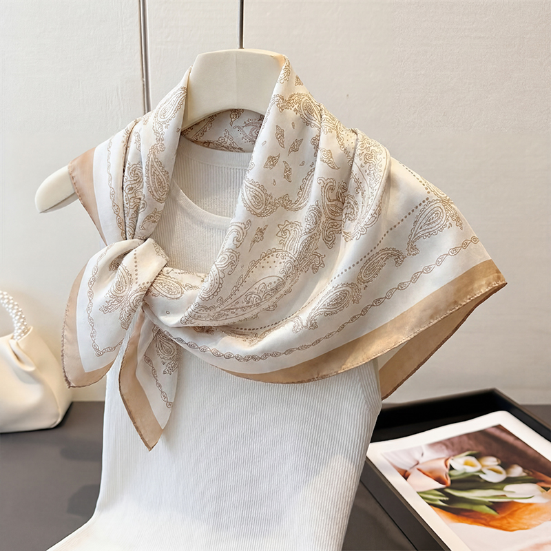 빈티지 베이지 페이즐리 프린트 스퀘어 스카프 새틴 실크 - Scarf Silk Square 리뷰 및 가격