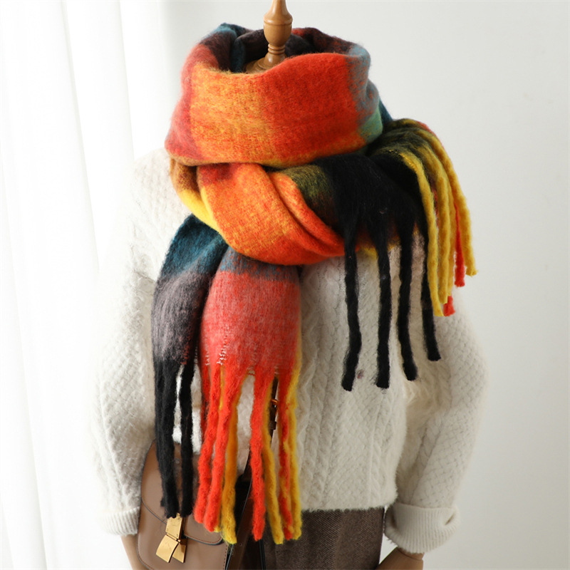 새로운 가을 겨울 그리드 스카프 여성 240*38cm  - Muffler Men Wool 리뷰 및 가격